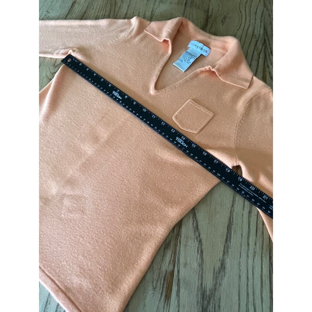 VTG Sag Harbor V-Neck Collard Sweater Womens M Peach 3/4 Sleeve 100% Acrylic 90s - Picture 5 of 6